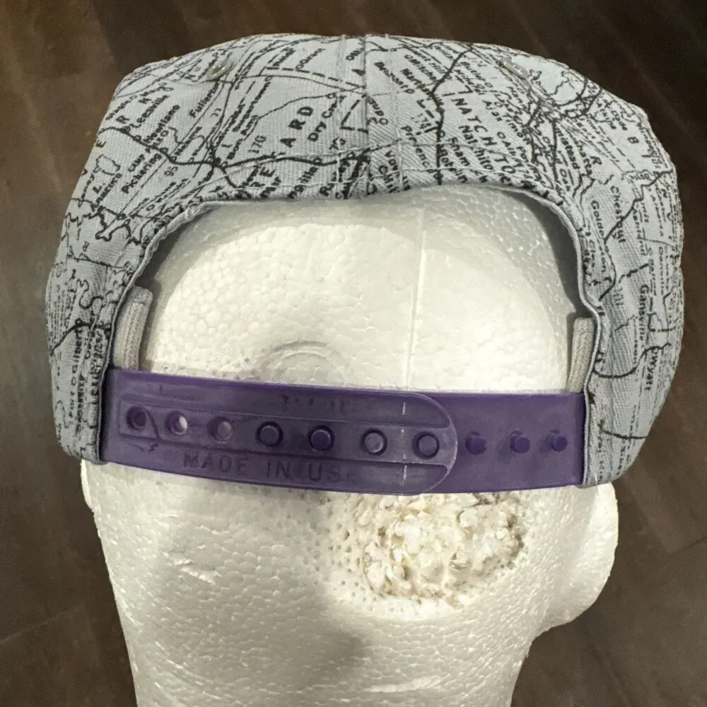 VTG 80s 90s LOUISIANA Road Map All Over Print AOP Snapback Hat Made USA